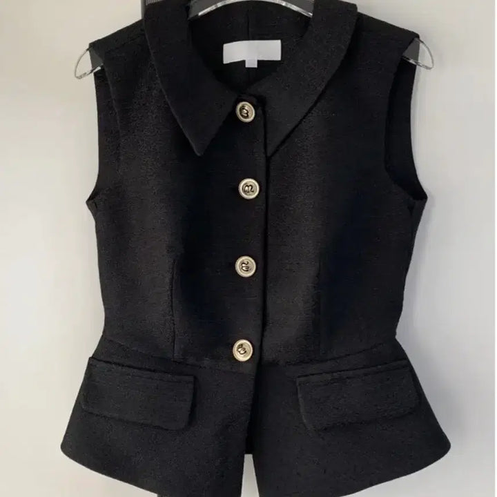[BUNJANG] KARA Gold Button Tweed Vest Jacket (S) / 카라 금장 베스트 자켓 s