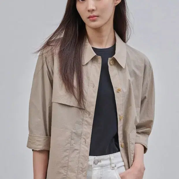 [BUNJANG] Beanpole Ladies 24 Beige Shirt Jacket (Size 95) / 24 빈폴 레이디스 셔츠형 자켓 95