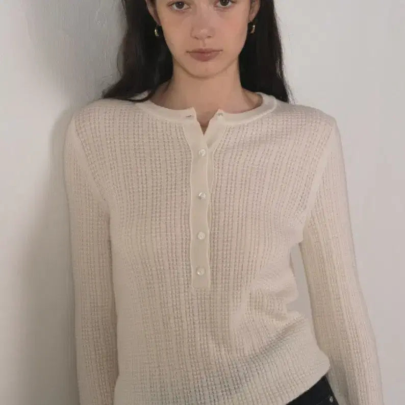 [BUNJANG] Around Uul Have Waffle Knit Cream Sweater / 어라운드율 헤이브와플니트 크림s