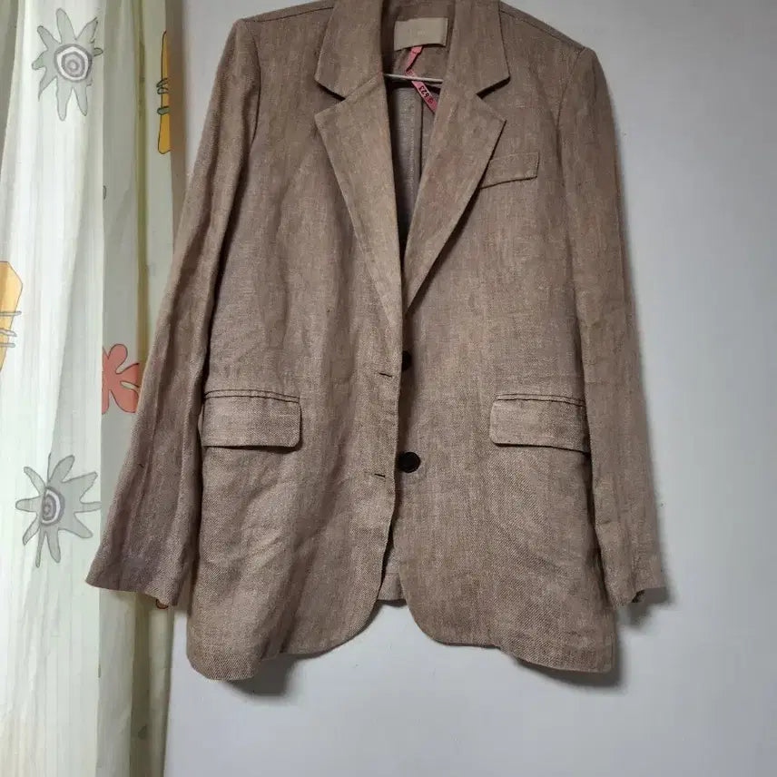 [BUNJANG] Linen Blazer Jacket (Beige, Size 95) / 공용 린넨 베이지색 블레이저 자켓 95