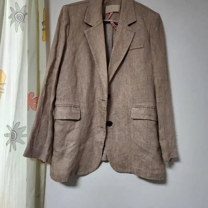 [BUNJANG] Linen Blazer Jacket (Beige, Size 95) / 공용 린넨 베이지색 블레이저 자켓 95