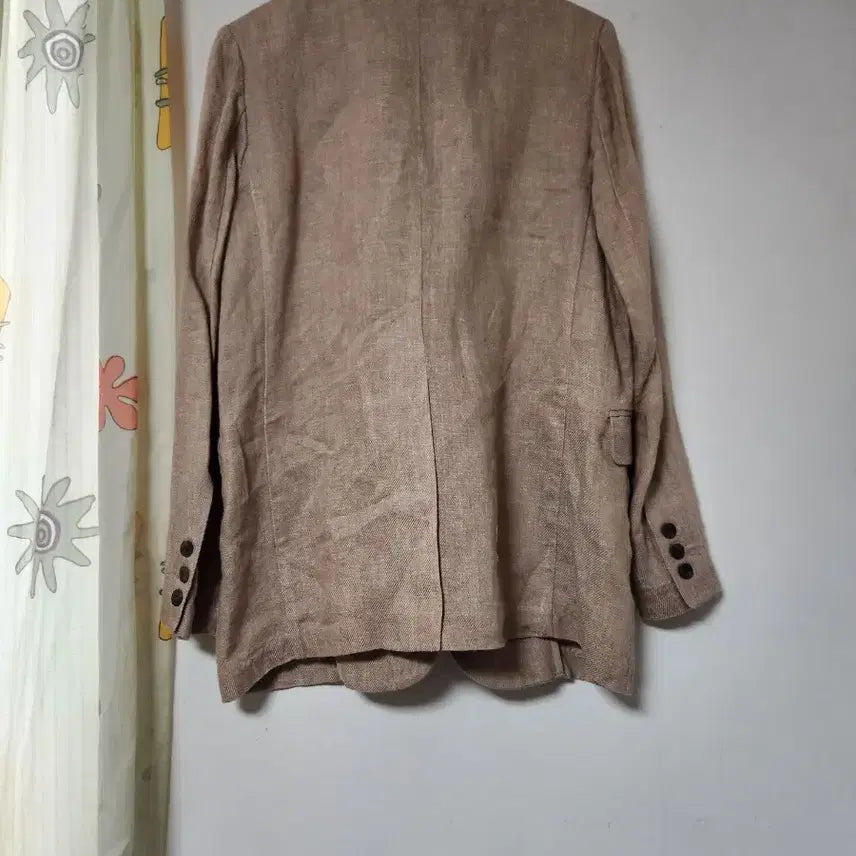 [BUNJANG] Linen Blazer Jacket (Beige, Size 95) / 공용 린넨 베이지색 블레이저 자켓 95