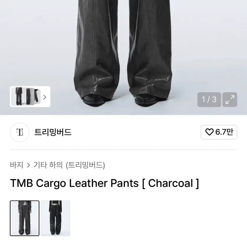 [BUNJANG] Trimming Bird Leather Cargo Pants - Charcoal / 트리밍버드 레더 카고 팬츠 -차콜