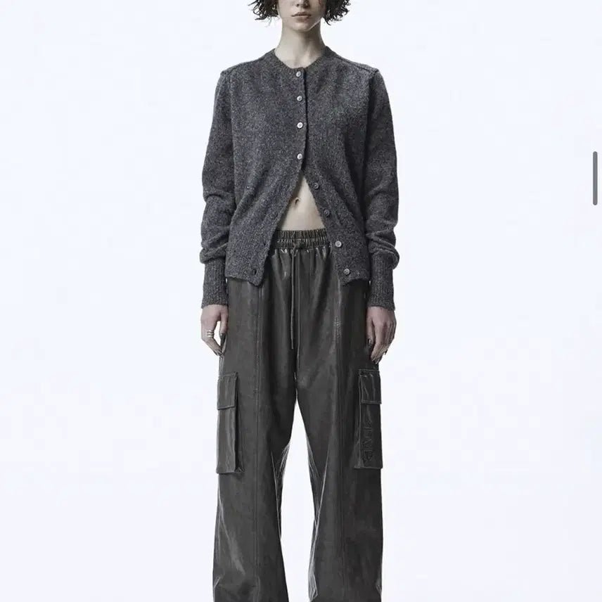 [BUNJANG] Trimming Bird Leather Cargo Pants - Charcoal / 트리밍버드 레더 카고 팬츠 -차콜