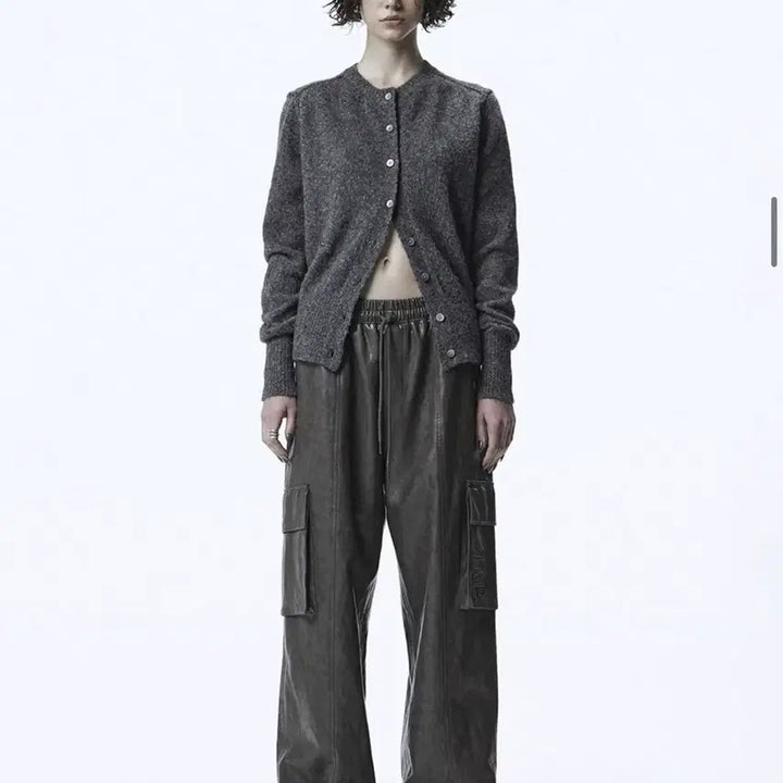 [BUNJANG] Trimming Bird Leather Cargo Pants - Charcoal / 트리밍버드 레더 카고 팬츠 -차콜