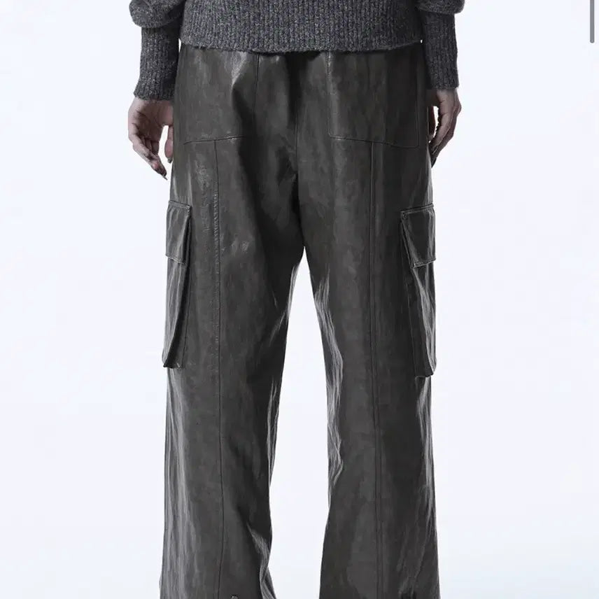 [BUNJANG] Trimming Bird Leather Cargo Pants - Charcoal / 트리밍버드 레더 카고 팬츠 -차콜