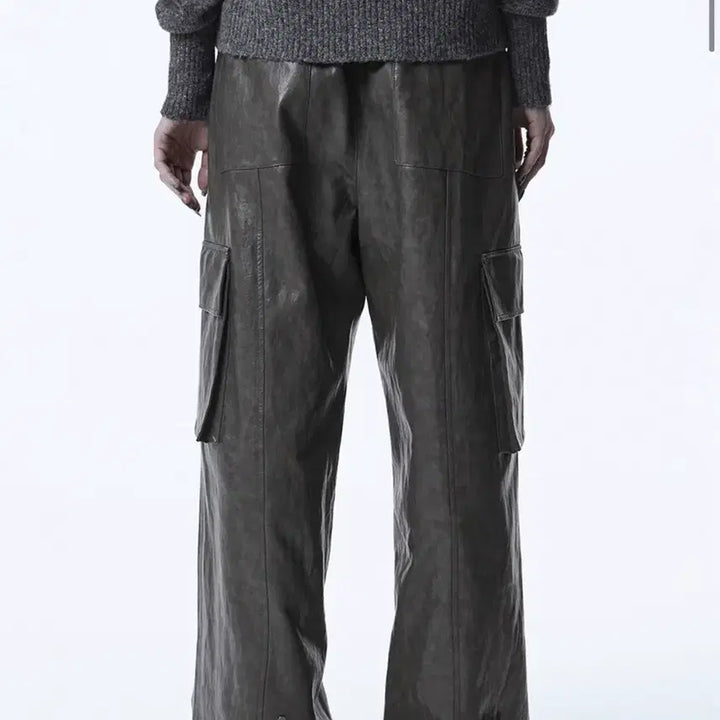 [BUNJANG] Trimming Bird Leather Cargo Pants - Charcoal / 트리밍버드 레더 카고 팬츠 -차콜