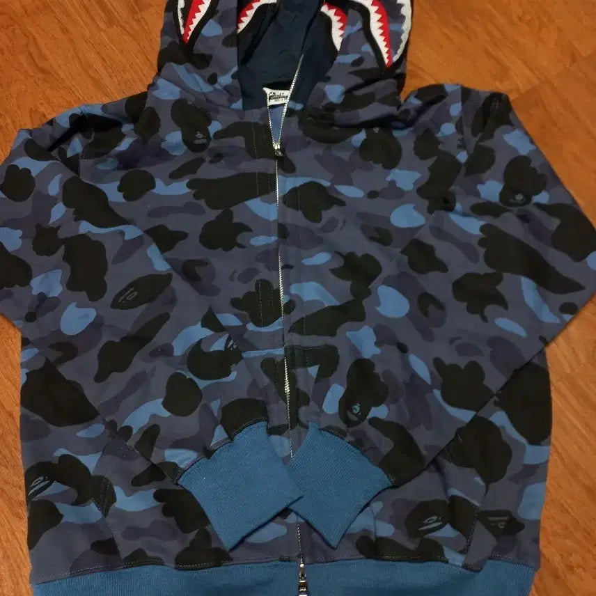 [BUNJANG] BAPE Blue Camo Double Shark Hoodie M / 베이프 블루 카모 더블 샤크 후드집업 M