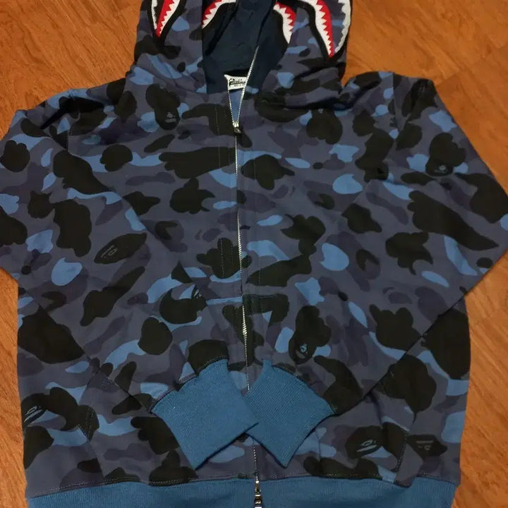 [BUNJANG] BAPE Blue Camo Double Shark Hoodie M / 베이프 블루 카모 더블 샤크 후드집업 M