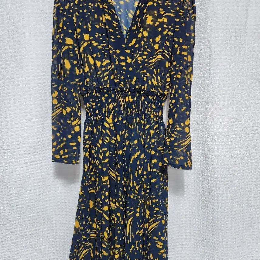 [BUNJANG] Maje Navy Yellow Pattern Long Dress / 마쥬 네이비 옐로우 패턴 롱 원피스