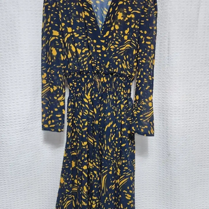 [BUNJANG] Maje Navy Yellow Pattern Long Dress / 마쥬 네이비 옐로우 패턴 롱 원피스