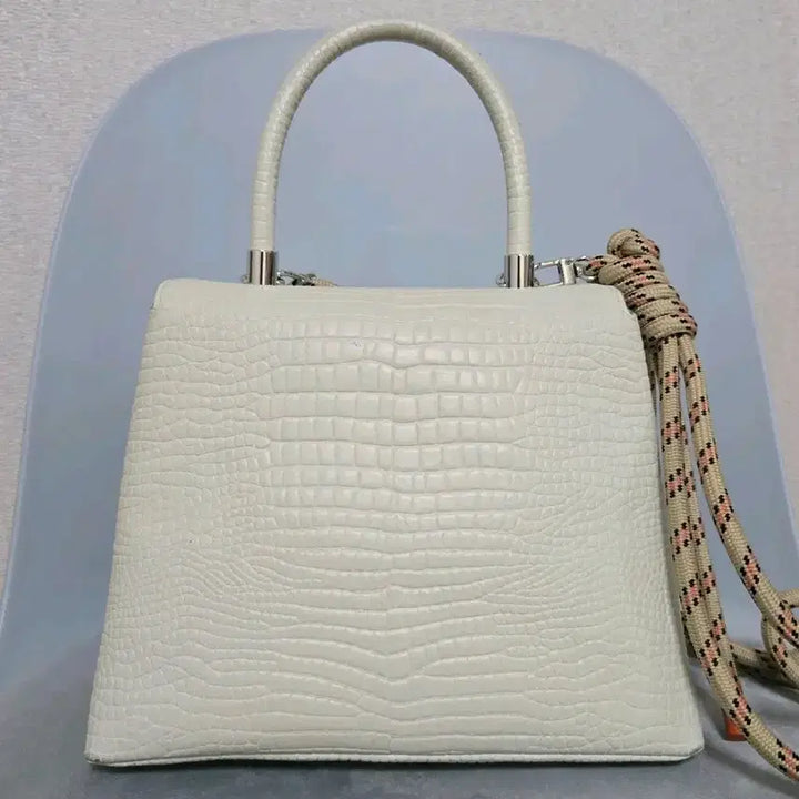 [BUNJANG] KUHO Crocodile Texture 3 Way Handle Tote Bag - Ivory / 구호(KUHO) 크로커다일 텍스처 3 Way 핸들 토트백 아이보리