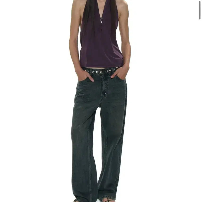 [BUNJANG] Partimento PWC Button-Up Jersey Halterneck Top - Plum / (새상품) 파르티멘토 우먼 PWC 버튼업 저지 홀터넥 탑 플럼