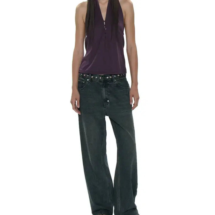 [BUNJANG] Partimento PWC Button-Up Jersey Halterneck Top - Plum / (새상품) 파르티멘토 우먼 PWC 버튼업 저지 홀터넥 탑 플럼