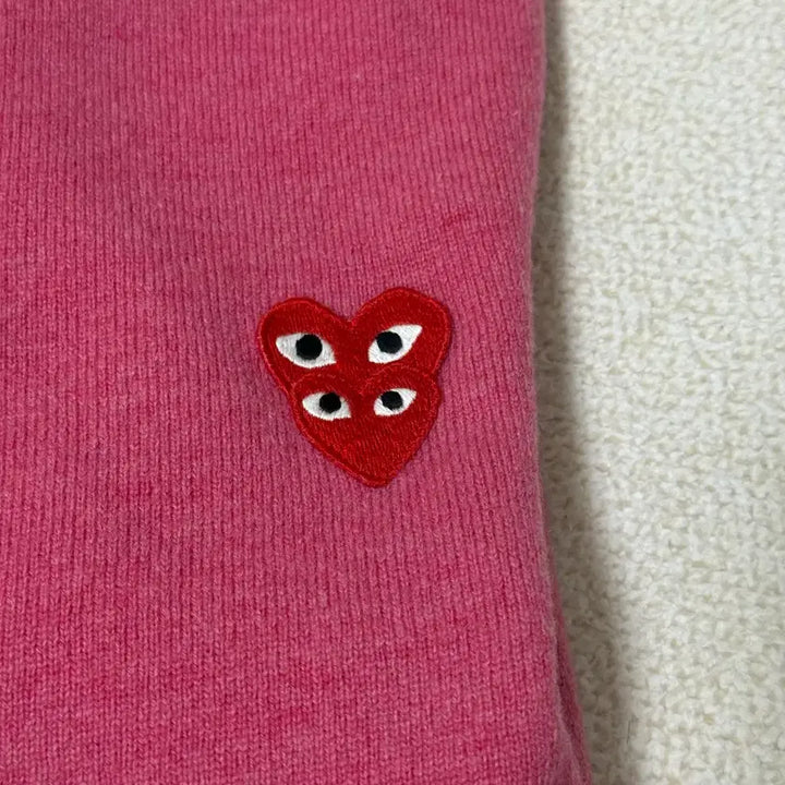 [BUNJANG] Comme des Garçons Double Heart Wappen Wool Cardigan Pink S / [정품/새상품] 꼼데가르송 더블하트 와펜 울 가디건 핑크 S