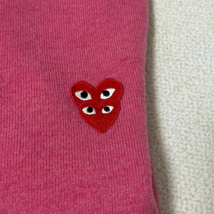 [BUNJANG] Comme des Garçons Double Heart Wappen Wool Cardigan Pink S / [정품/새상품] 꼼데가르송 더블하트 와펜 울 가디건 핑크 S