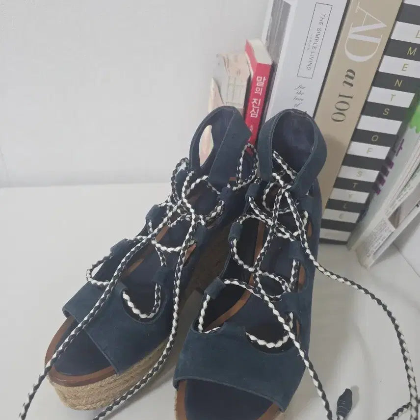 [BUNJANG] Tory Burch Espadrille Wedge Sandals Blue US 7 / 토리버치 에스파드류 웨지 샌들 블루 240 (US7) 10cm