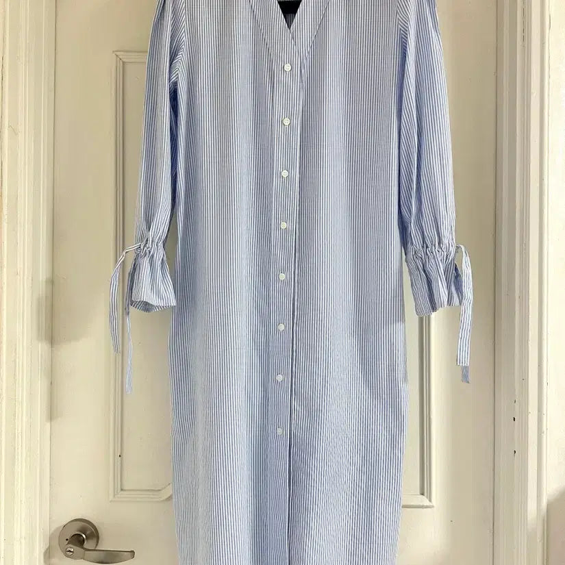 [BUNJANG] orr Ribbon Cuff Stripe Midi Dress / 오르 orr 리본커프스 스트라이프 원피스