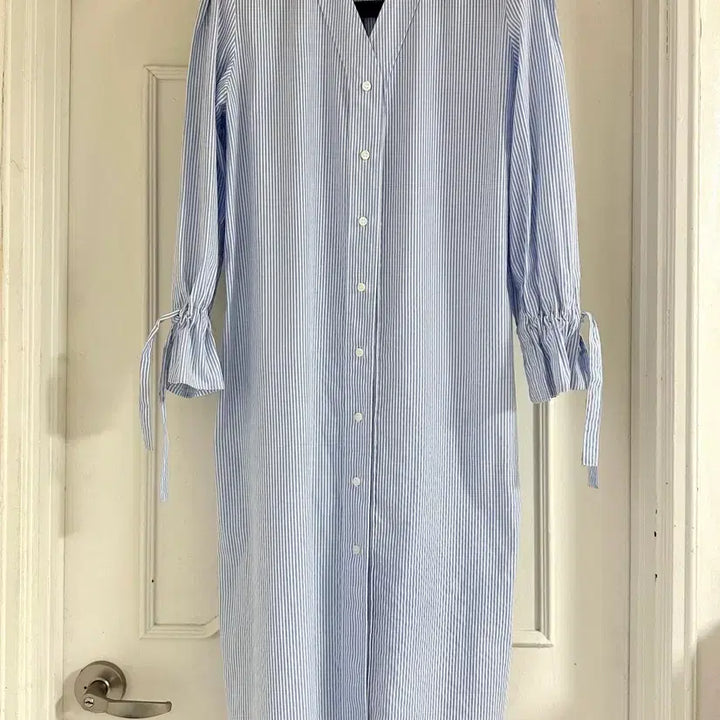 [BUNJANG] orr Ribbon Cuff Stripe Midi Dress / 오르 orr 리본커프스 스트라이프 원피스