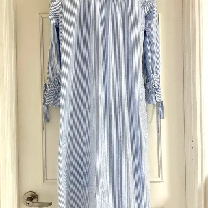 [BUNJANG] orr Ribbon Cuff Stripe Midi Dress / 오르 orr 리본커프스 스트라이프 원피스