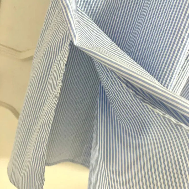 [BUNJANG] orr Ribbon Cuff Stripe Midi Dress / 오르 orr 리본커프스 스트라이프 원피스