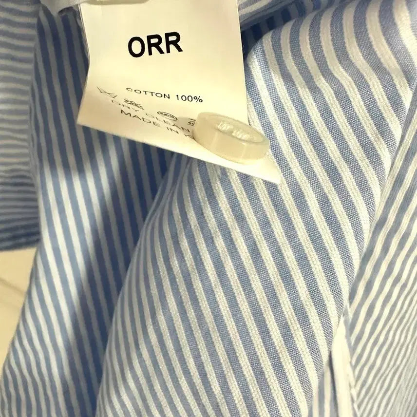 [BUNJANG] orr Ribbon Cuff Stripe Midi Dress / 오르 orr 리본커프스 스트라이프 원피스