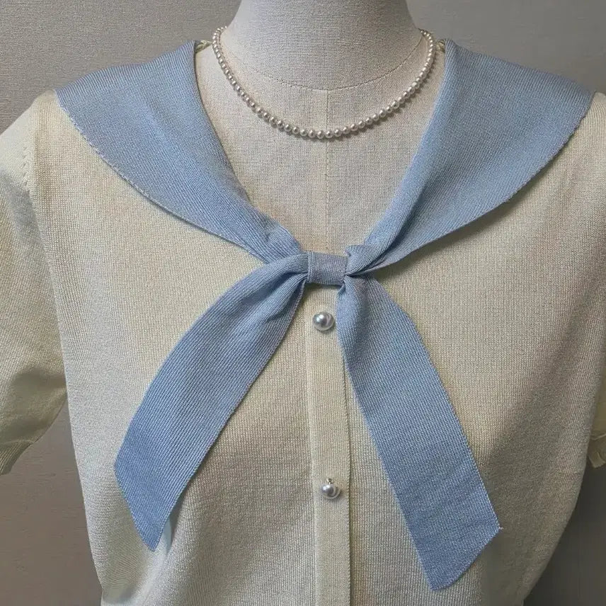 [BUNJANG] Sailor Collar Design Short Sleeve Knit / 세라복 디자인 반팔니트 냉감반팔  라셀니트