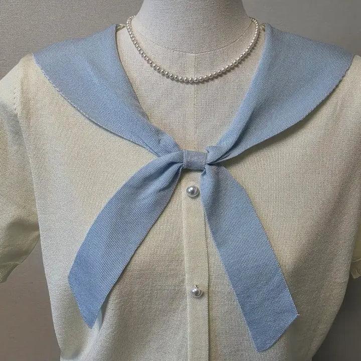 [BUNJANG] Sailor Collar Design Short Sleeve Knit / 세라복 디자인 반팔니트 냉감반팔  라셀니트