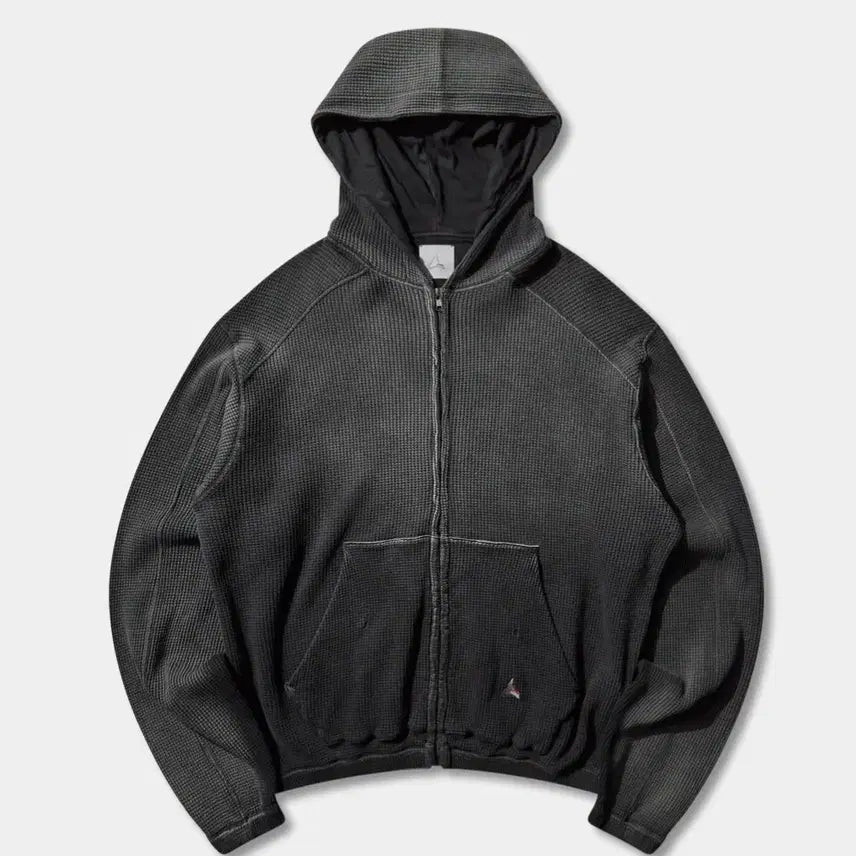 [BUNJANG] ROA Faded Waffle Zip-up Hoodie Black / [XL]ROA 비 썬 페이디드 와플 집업 후디 블랙