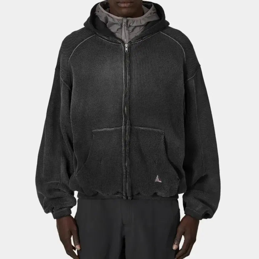 [BUNJANG] ROA Faded Waffle Zip-up Hoodie Black / [XL]ROA 비 썬 페이디드 와플 집업 후디 블랙