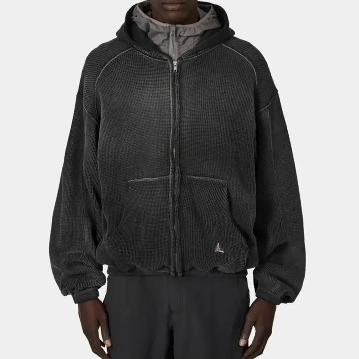 [BUNJANG] ROA Faded Waffle Zip-up Hoodie Black / [XL]ROA 비 썬 페이디드 와플 집업 후디 블랙