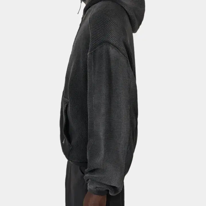 [BUNJANG] ROA Faded Waffle Zip-up Hoodie Black / [XL]ROA 비 썬 페이디드 와플 집업 후디 블랙