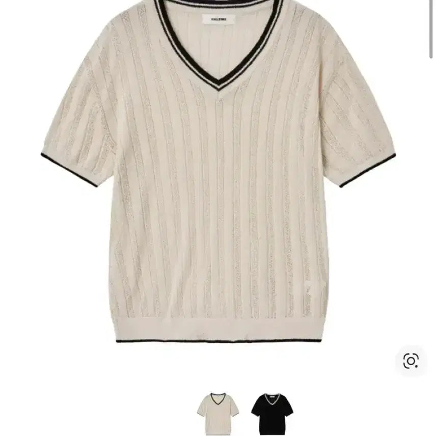 [BUNJANG] Haleine Contrast V-Neck Boucle Knit Cream / [2]알렌느 콘트라스트 브이넥 부클 니트 크림