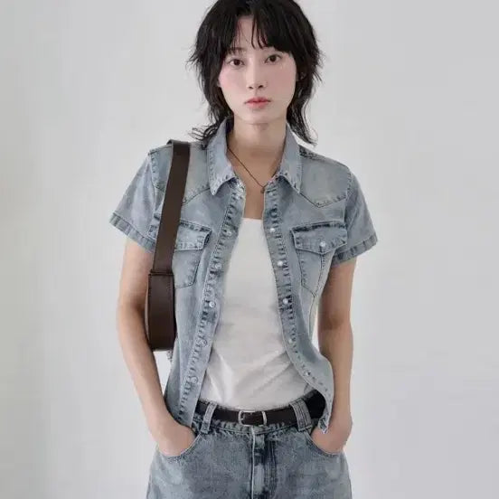 [BUNJANG] Dekent Western Slim Denim Short Shirt / 데켄트 웨스턴  슬림데님쇼트셔츠