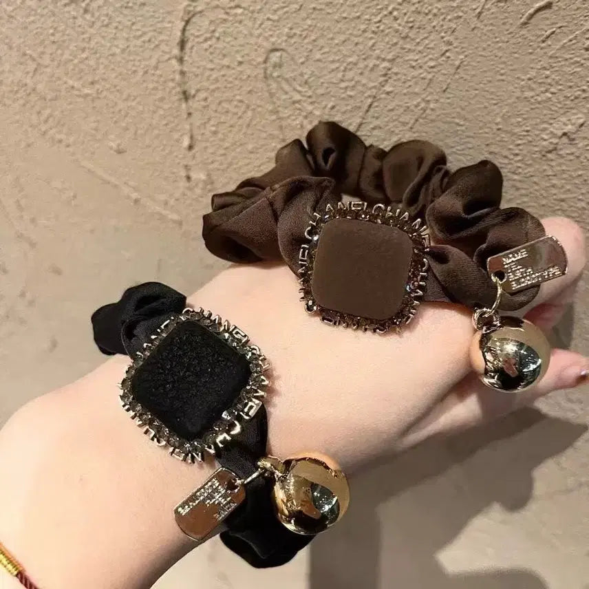 [BUNJANG] Square Cubic Bell Hair Tie / 사각 큐빅 벨 머리끈/헤어끈