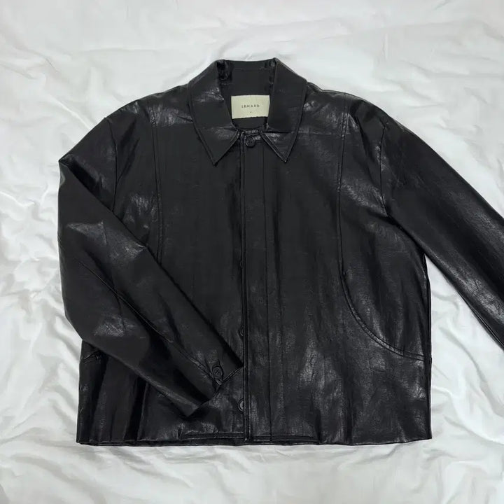 [BUNJANG] Lemad Vegan Leather Panel Jacket Black / 르마드 비건 레더 절개 자켓 블랙