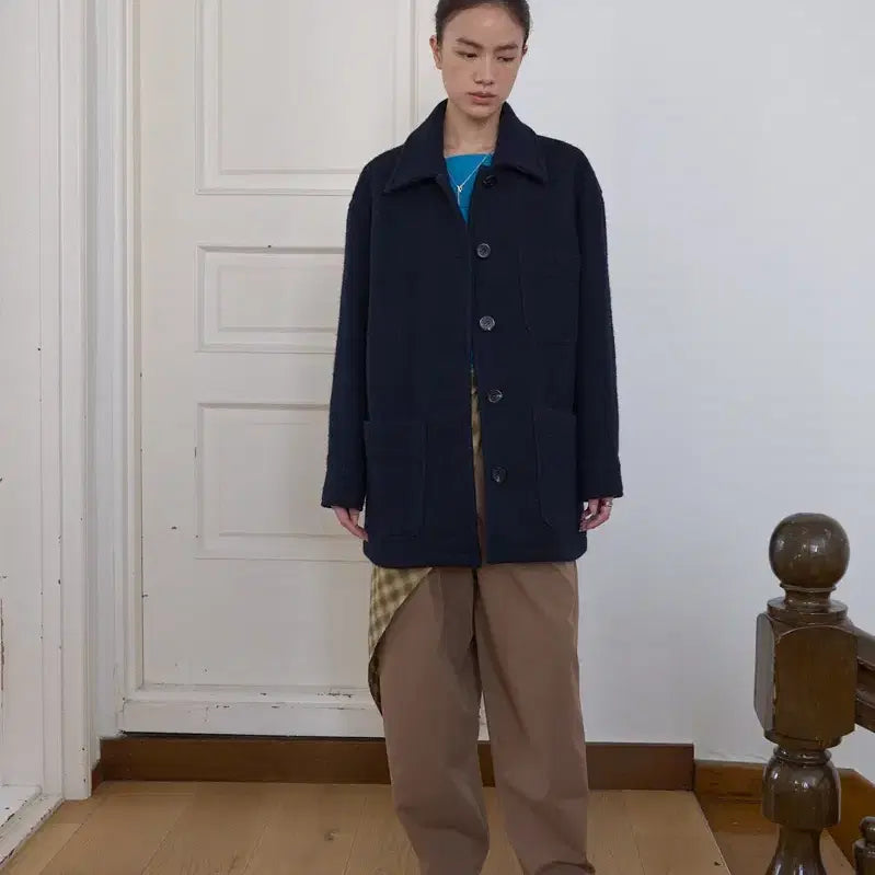 [BUNJANG] Mazone Alpaca Half Mac Coat - Navy (M) / 마조네 ALPACA HALF MAC COAT_NAVY M사이즈