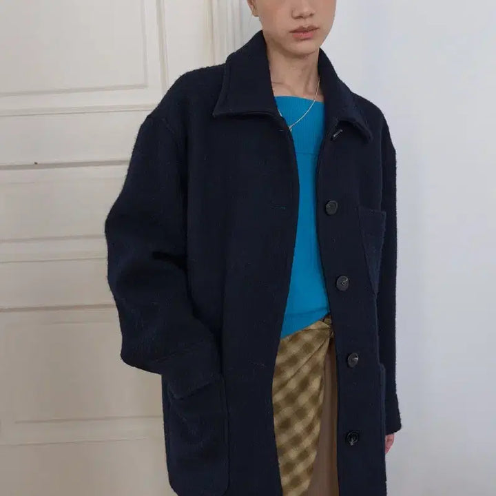 [BUNJANG] Mazone Alpaca Half Mac Coat - Navy (M) / 마조네 ALPACA HALF MAC COAT_NAVY M사이즈