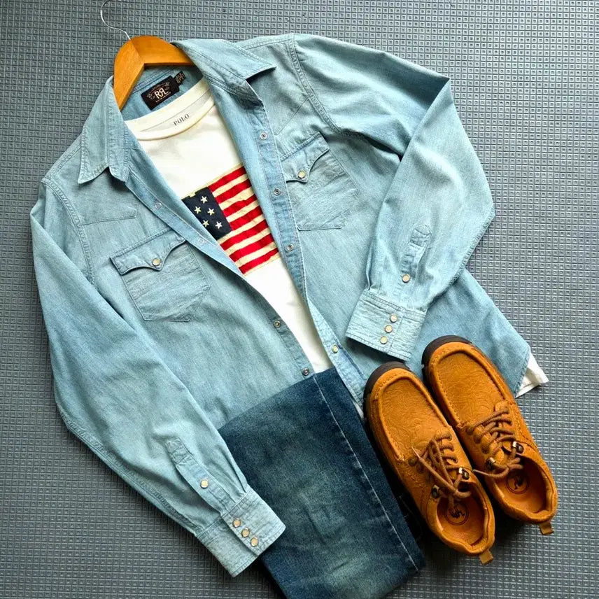 [BUNJANG] RRL Chambray Western Shirt / 더블알엘 RRL 샴브레이 웨스턴셔츠
