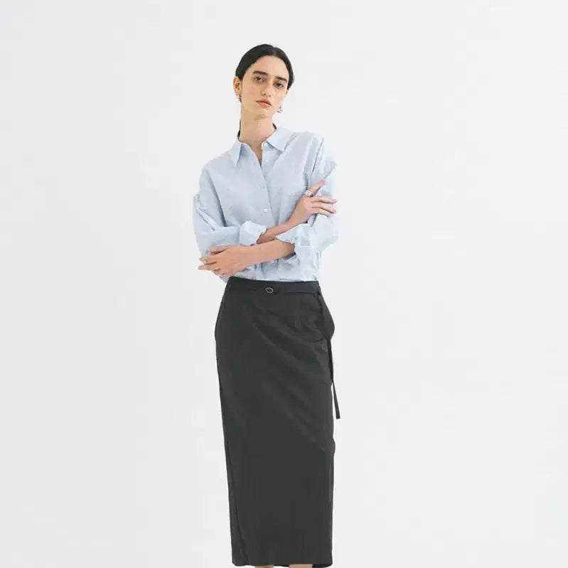 [BUNJANG] Siyaju Minimal Airy Long Skirt (Charcoal) / 시야쥬 미니멀 에어리 롱 스커트 (차콜)