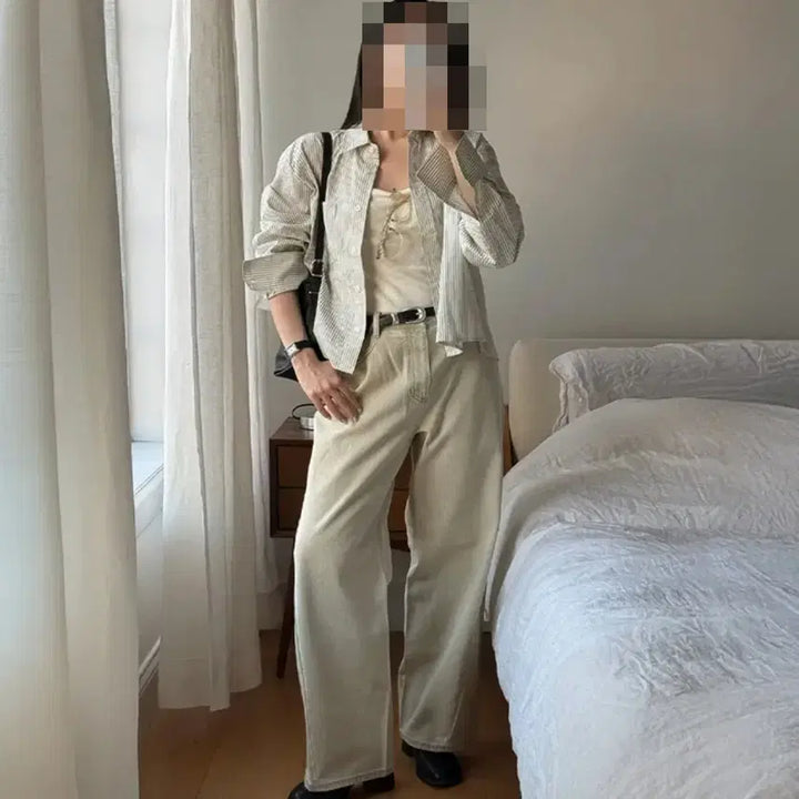 [BUNJANG] Marop Curved Collar Denim Pants Beige / 마롭 커브드 칼라 데님 팬츠 베이지