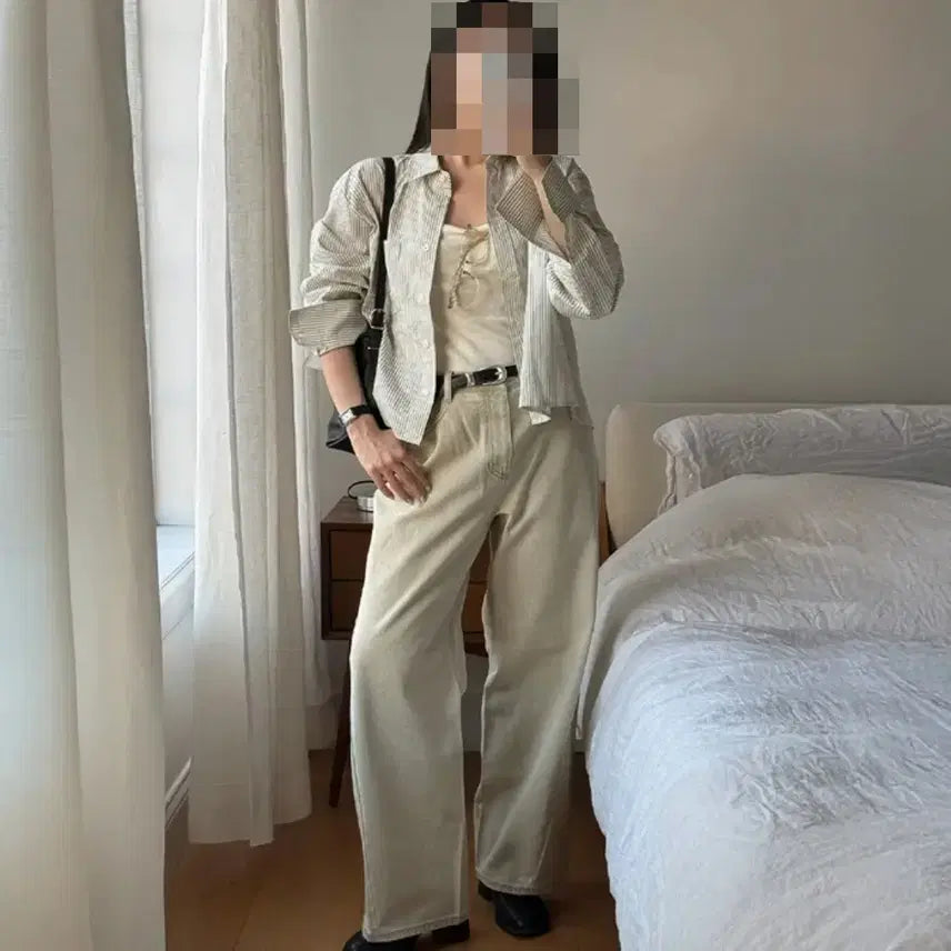 [BUNJANG] Marop Curved Collar Denim Pants Beige / 마롭 커브드 칼라 데님 팬츠 베이지