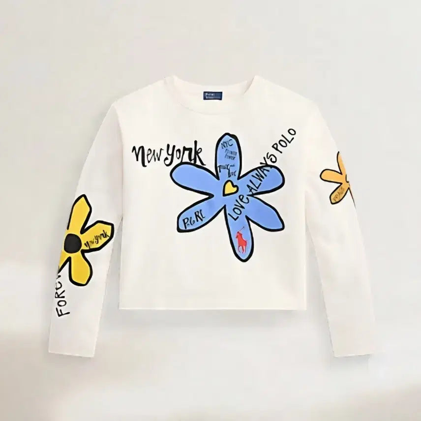 [BUNJANG] Polo Flower Printed Long Sleeve T-Shirt / 폴로 플라워 프린팅 긴팔 티셔츠