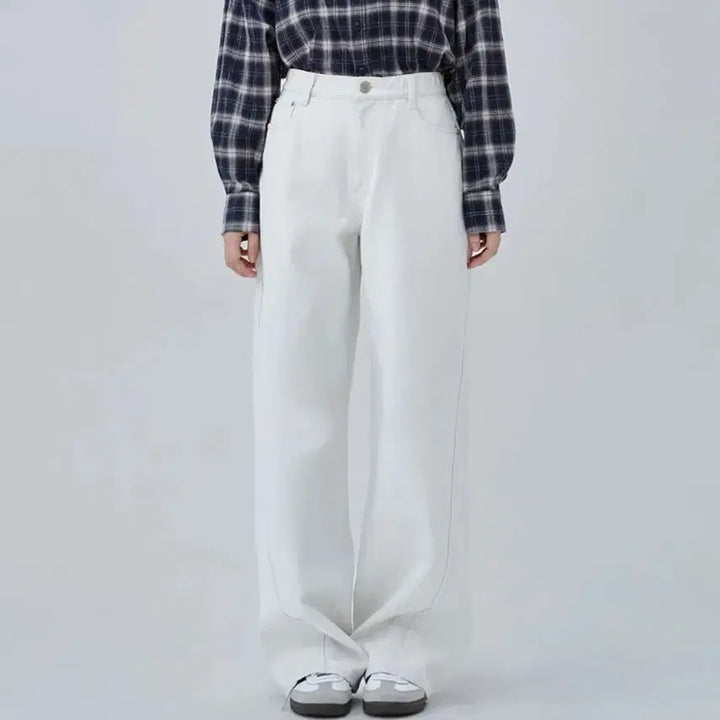 [BUNJANG] Marop Curved Collar Denim Pants Stone White / 마롭 커브드 칼라 데님 팬츠 스톤 화이트
