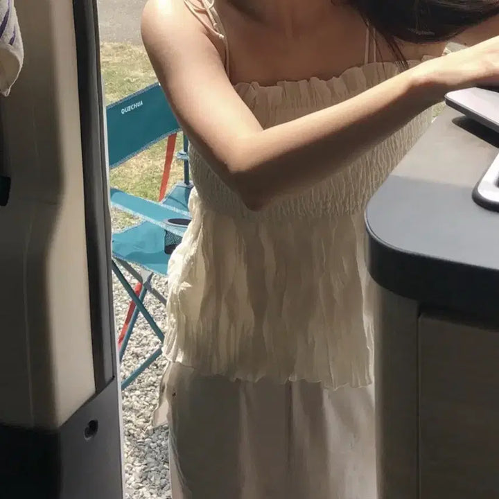 [BUNJANG] ONCE Frill Tube Top Sleeveless Ribbon Pleats / 온스 프릴탑 튜브탑 나시 리본 플리츠 아카이브제이투유 슬리브리스