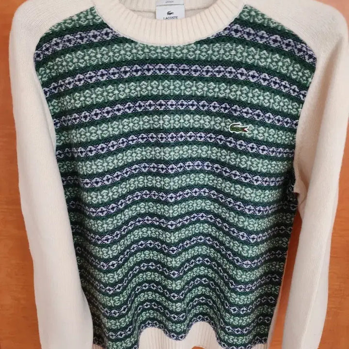 [BUNJANG] Lacoste Pattern Knit Sweater / 라코스테 패턴 니트 스웨터 아이보리 그린 팝니다