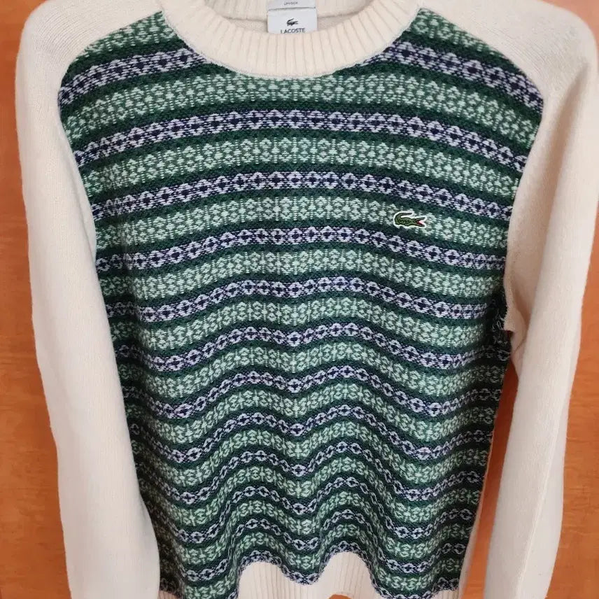 [BUNJANG] Lacoste Pattern Knit Sweater / 라코스테 패턴 니트 스웨터 아이보리 그린 팝니다
