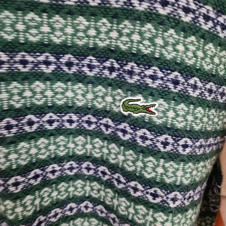[BUNJANG] Lacoste Pattern Knit Sweater / 라코스테 패턴 니트 스웨터 아이보리 그린 팝니다