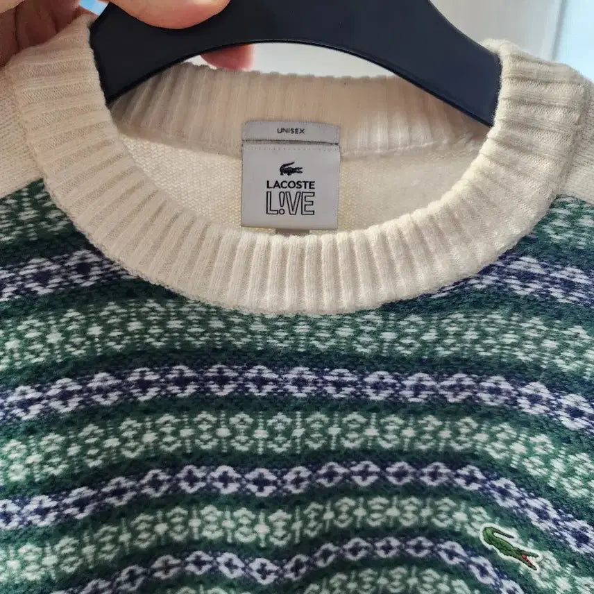 [BUNJANG] Lacoste Pattern Knit Sweater / 라코스테 패턴 니트 스웨터 아이보리 그린 팝니다