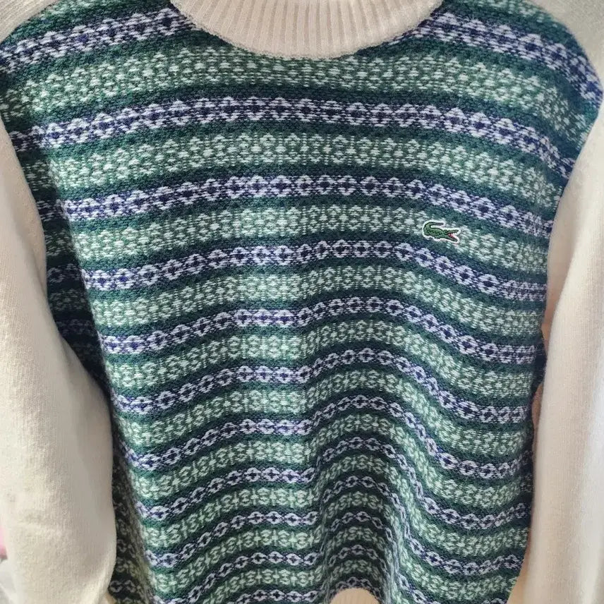 [BUNJANG] Lacoste Pattern Knit Sweater / 라코스테 패턴 니트 스웨터 아이보리 그린 팝니다